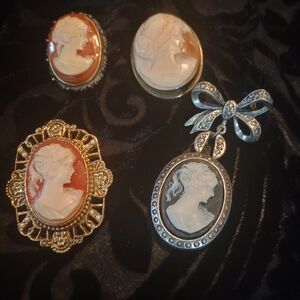 Elegant Cameo Brooch Set in Gold and Silver